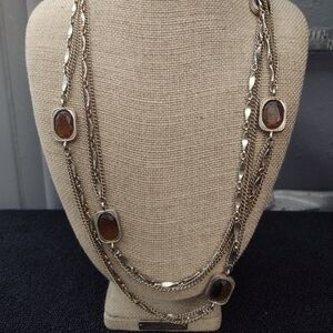 Sarah Coventry Gold Tone Triple Layered Faux Amber Necklace